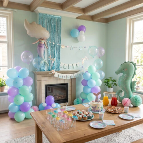 Zeemeermin verjaardag decoratie pakket met zeepaard ballon en slingers